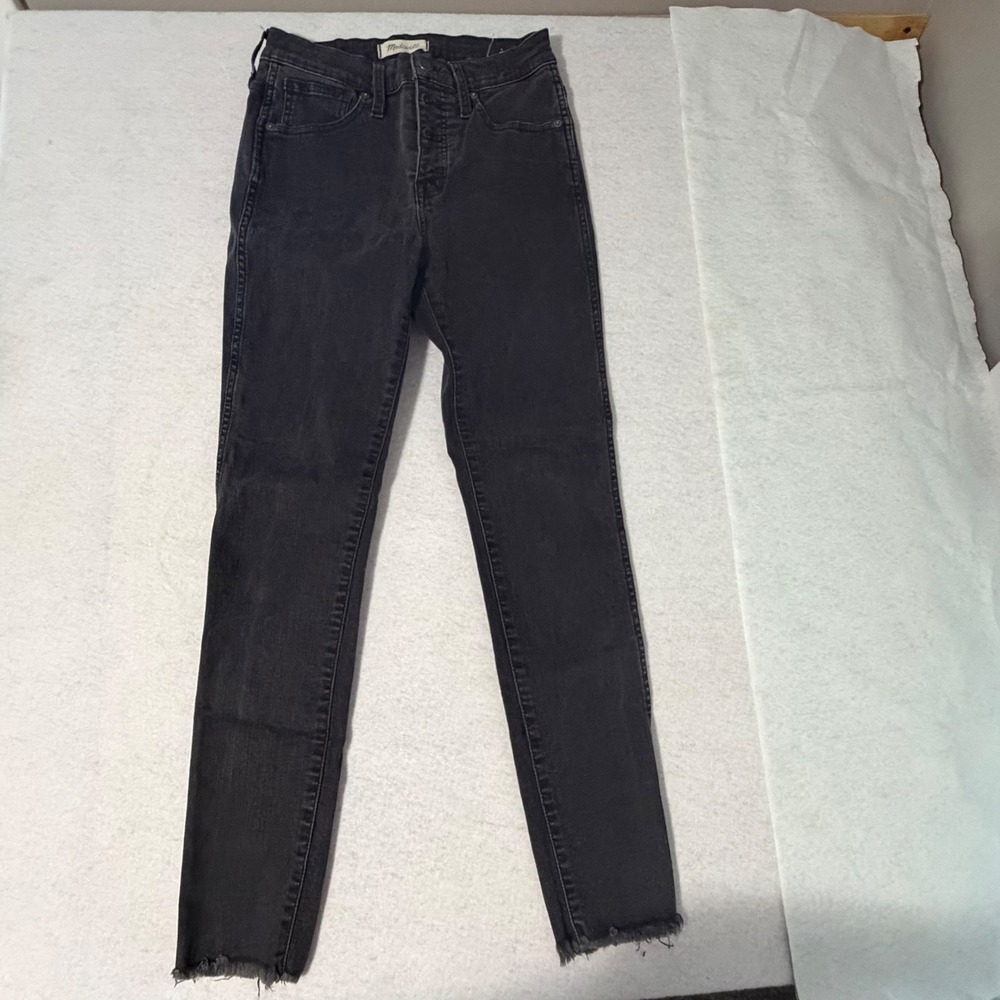 Madewell 10 High-Rise Skinny Jeans Faded Black Button Fly Raw Hem 26